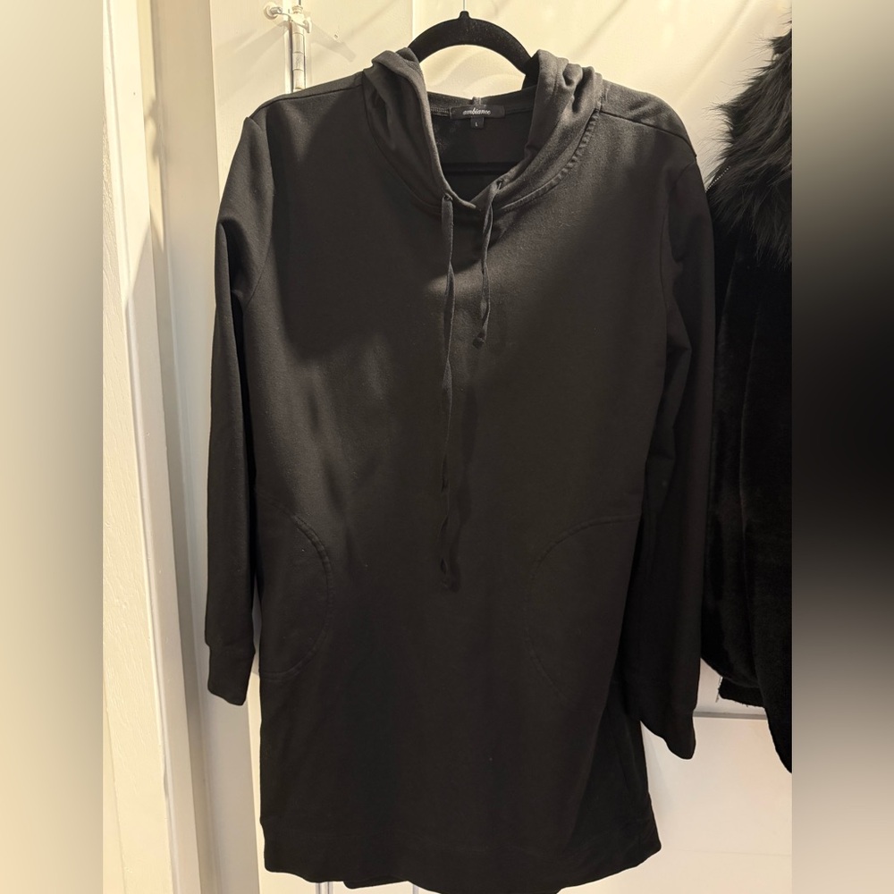 Ambiance Black Hoodie Dress with Pockets